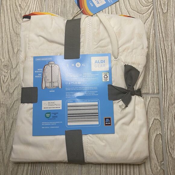 Aldi Gear ‘24 Windbreaker Jacket Ladies L White Logo Rainbow Water Resistant New - Picture 4 of 7